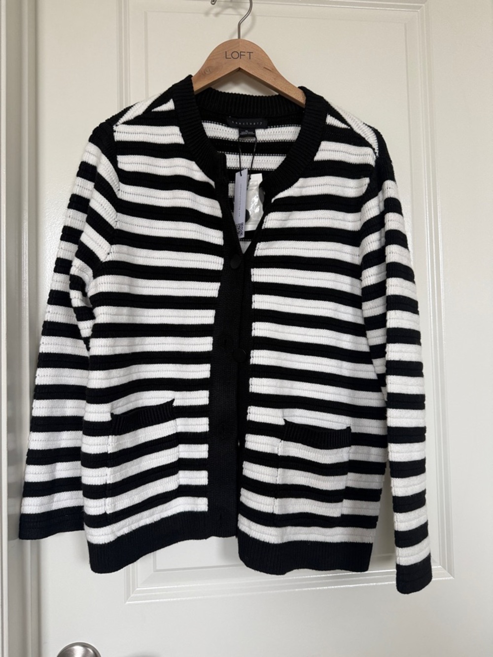 Sanctuary Black & White Striped Open-Front Cardigan